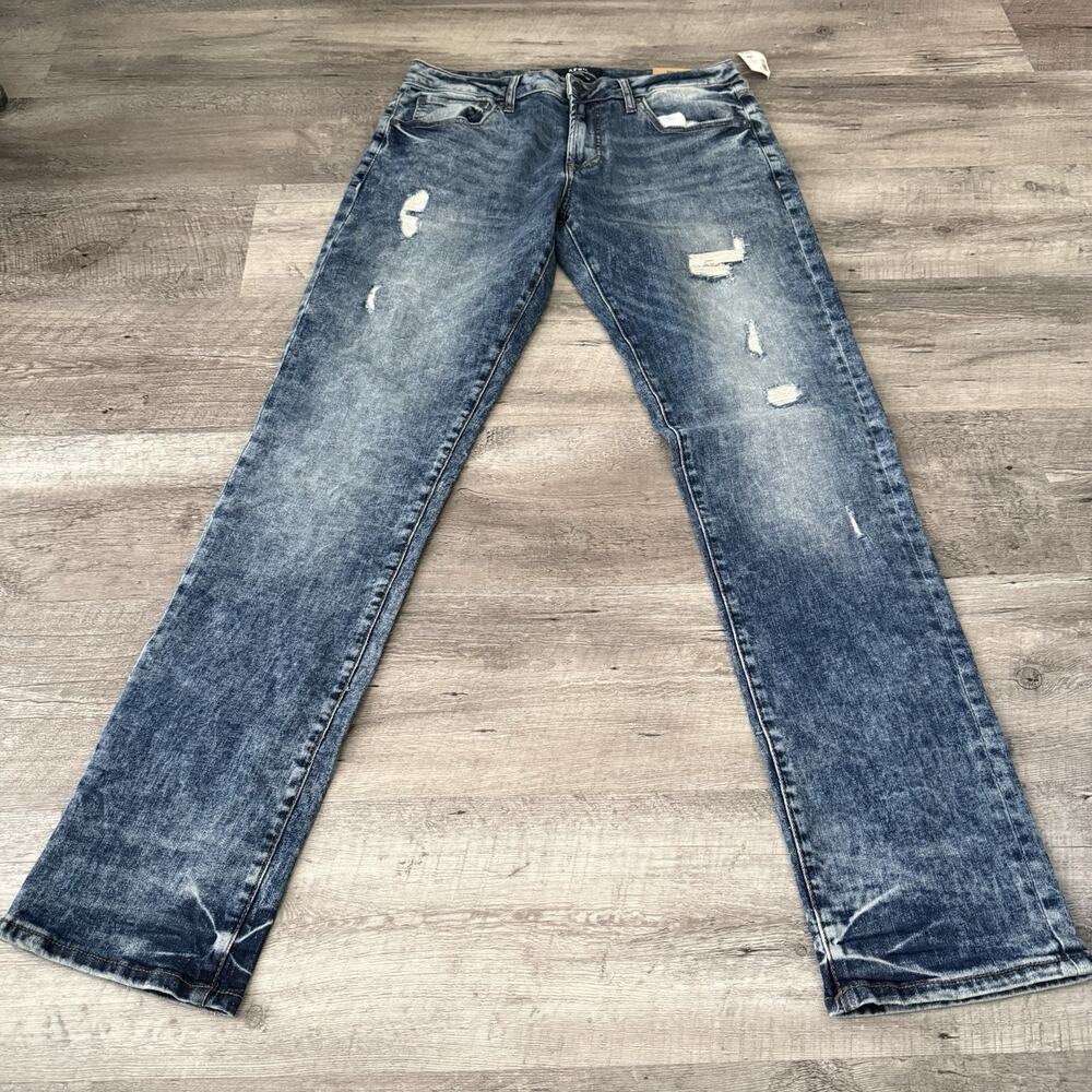 AERO Aeropostale Slim Straight Jeans Mens Sz 34x32 Distressed Stretch Denim NEW